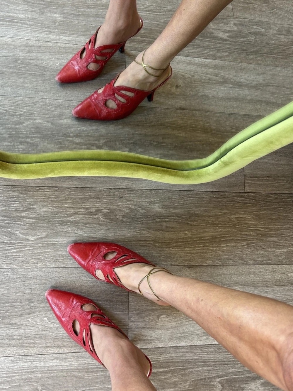 Vintage Mario Valentino Red Leather Cutout Mule Heels Italy 8.5